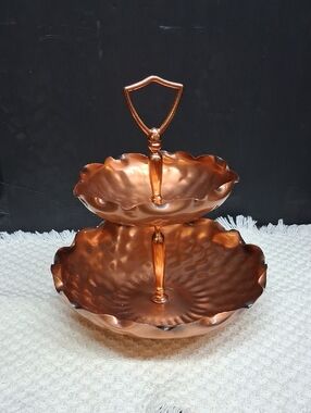 Vintage Gregorian solid copper 2 tier serving tray for candy or snacks